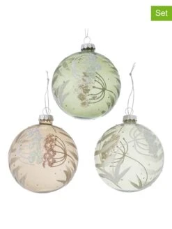 12-delige Set: Kerstballen "Doldan" Lichtroze/groen - Ø 8 Cm