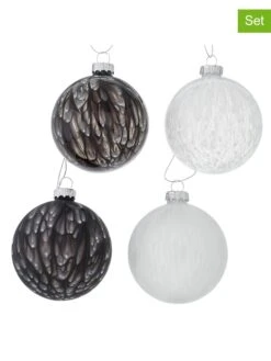 12-delige Set: Kerstballen "Elric" Wit/zwart - Ø 8 Cm