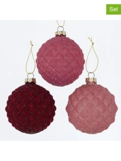 12-delige Set: Kerstballen "Milana" Rood/lichtroze/paars - Ø 8 Cm