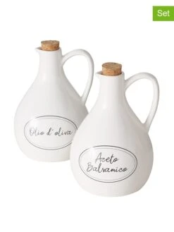 2-delige Set: Azijn- & Oliedispenser "Cucina" Wit - (H)20 X Ø 16 Cm