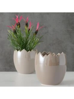 2-delige Set: Bloempotten "Enya" Taupe - (H)12 X Ø 12 Cm -Boltze boltze 2 delige set bloempotten enya taupe h 12 x o 12 cm 3