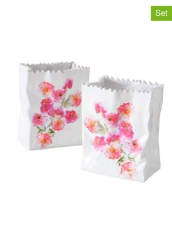 2-delige Set: Bloempotten "Karella" Wit/roze - (B)14 X (H)17 Cm