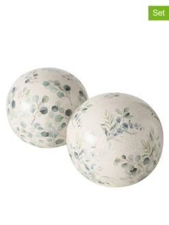 2-delige Set: Decoratieve Figuren "Eukana" Crème/groen - Ø 15 Cm