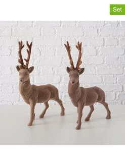 2-delige Set: Decoratieve Figuren "Vegi" Lichtbruin - (B)24 X (H)40 X (D)7 Cm