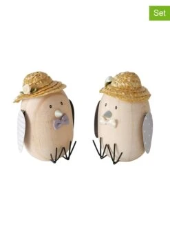 2-delige Set: Decoratieve Figuren "Vogel" Naturel - (H)11 X Ø 8 Cm