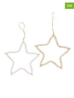 2-delige Set: Decoratieve Hangers "Beads" Wit/beige - (L)28 Cm
