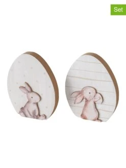 Boltze 25 2-delige Set: Decoratieve Objecten "Knuffi" Wit/lichtroze - (H)18 Cm