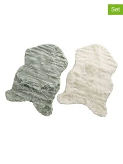 2-delige Set: Decoratieve Vachten "Skoldi" Crème/lichtgroen - (L)90 X (B)60 Cm