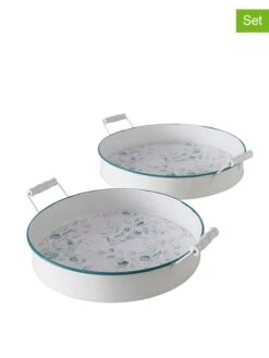 2-delige Set: Dienbladen "Eukana" Wit/blauw - Ø 40 Cm