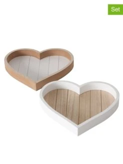2-delige Set: Dienbladen "Hart" Wit/naturel - (B)24 Cm
