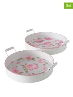 2-delige Set: Dienbladen "Roselia" Wit/roze