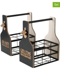 2-delige Set: Flessendragers "Grillhouse" Zwart - (B)29 X (H)33 X (D)18 Cm