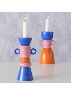 2-delige Set: Kaarshouders "Mix" Blauw/lichtroze/oranje - (H)21 Cm -Boltze boltze 2 delige set kaarshouders mix blauw lichtroze oranje h 21 cm 3