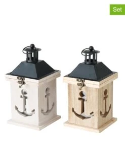2-delige Set: Lantaarns "Acora" Beige/wit - (B)13 X (H)24 X (D)12 Cm