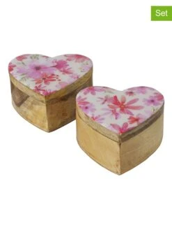 2-delige Set: Opbergboxen "Rosella" Lichtbruin/lichtroze - (H)6 Cm