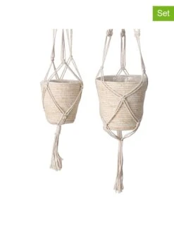 2-delige Set: Plantenmanden "Riseva" Crème