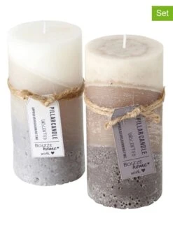 2-delige Set: Stompkaarsen "Nureo" Lichtbruin/wit - 2x 440 G