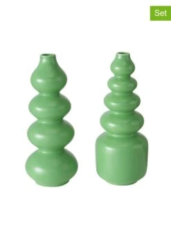 2-delige Set: Vazen "Brunila" Groen - (H)30 Cm