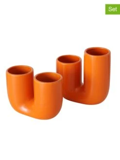 2-delige Set: Vazen "Filicio" Oranje - (H)17 Cm