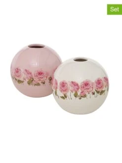 2-delige Set: Vazen "Roselia" Crème/lichtroze - (H)10 X Ø 10 Cm