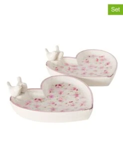 2-delige Set: Vogeldrinkbakken "Rosella" Wit/roze - Ø 27 Cm