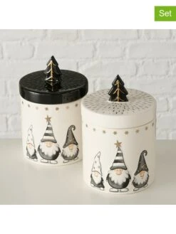 2-delige Set: Voorraaddozen "Jörgen" Crème/zwart - (H)17 X Ø 11 Cm