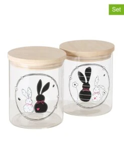 2-delige Set: Voorraadpotten "Happy" Transparant/naturel - 750 Ml