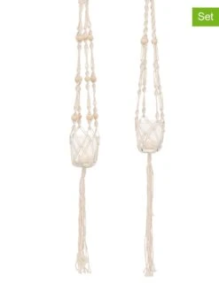 2-delige Set: Windlichten "Makramee" Crème - (H)85 Cm