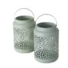 2-delige Set: Windlichten "Ozana" Mintgroen/grijs - (H)17 X Ø 14 Cm