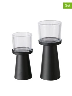 2-delige Set: Windlichten "Pius" Zwart/transparant