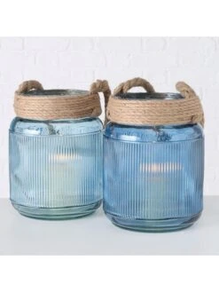 2-delige Set: Windlichten "Rileo" Blauw - (H)28 Cm -Boltze boltze 2 delige set windlichten rileo blauw h 28 cm 2