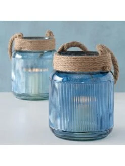 2-delige Set: Windlichten "Rileo" Blauw - (H)28 Cm -Boltze boltze 2 delige set windlichten rileo blauw h 28 cm 5