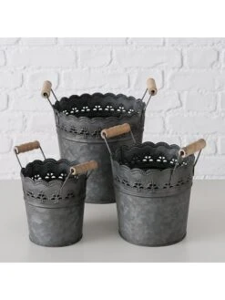 3-delige Set: Bloempotten "Shabby" Grijs -Boltze boltze 3 delige set bloempotten shabby grijs 4