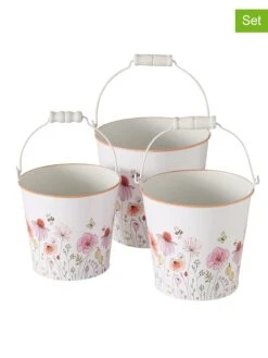 3-delige Set: Decoratieve Emmers "Babette" Wit/meerkleurig