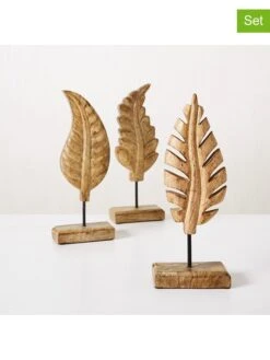 3-delige Set: Decoratieve Objecten "Blad" Naturel - (B)12 X (H)30 X (D)6,5 Cm