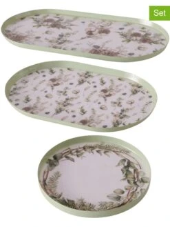 3-delige Set: Dienbladen "Luca" Lichtgroen/wit