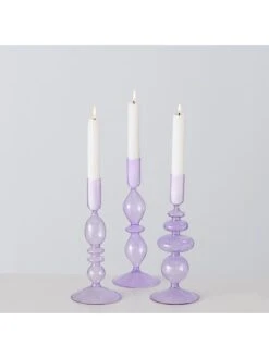 3-delige Set: Kaarshouders "Melony" Paars - (H)24 Cm -Boltze boltze 3 delige set kaarshouders melony paars h 24 cm 1