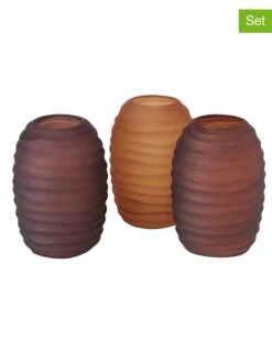 3-delige Set: Vazen "Delana" Lichtbruin Bruin - (H)16 Cm