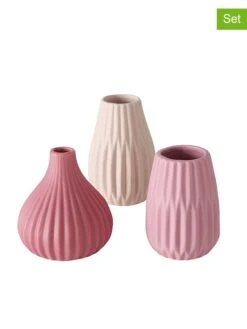 3-delige Set: Vazen "Wilma" Lichtroze/crème - (H)13 X Ø 10 Cm