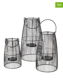 3-delige Set: Windlichten "Cinta" Zwart