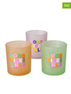 3-delige Set: Windlichten "Vibes" Groen/oranje/paars - (H)10 X Ø 9 Cm