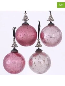 4-delige Set: Kerstballen "Moranio" Lichtroze/roze - Ø 10 Cm