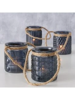 4-delige Set: Windlichten "Trax" Donkerblauw - (H)8 Cm -Boltze boltze 4 delige set windlichten trax donkerblauw h 8 cm 5
