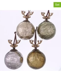 Kerstballen "Lopuld" Goudkleurig/zilverkleurig - 4 Stuks