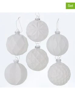 Kerstballen "Raven" Wit - 6 Stuks